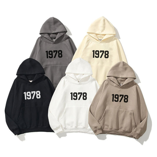 New Shoulder Sleeve Double layer Hat Double line Trendy Brand Hoodie High Street Loose Velvet 1978 Word Hoodie Men's and Women's Hoodie