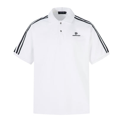 Three Stripes Sports Polo Shirt Men's Summer INS European and American Trend Splicing Loose Casual Turn-down Collar Short Sleeve T-Shirt