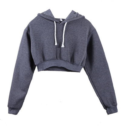 Women Sweatshirt Hoodies Solid Crop Hoodie Long Sleeve Jumper Hooded Pullover Coat Casual Sweatshirt Top
