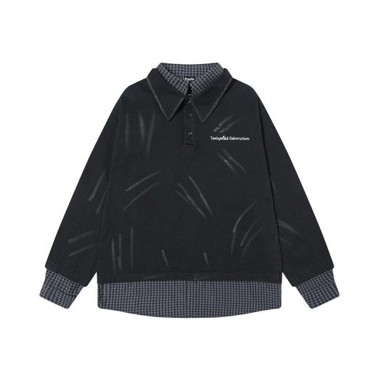 Fake two irregular washed spliced shirts for men