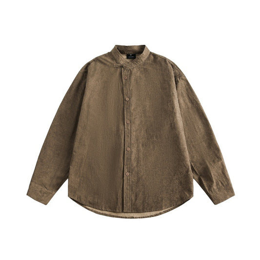 Diagonal collar standing collar long sleeved shirt men's street shirt