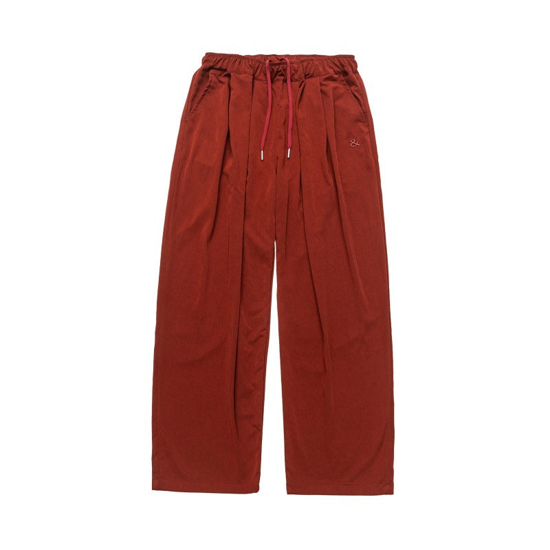 Solid color embroidery quick drying loose straight leg wide leg pants for men