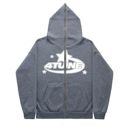 Full face zippered plush hoodie with a hat, American retro Y2K hoodie, men's casual jacket, men's