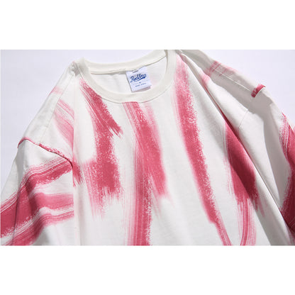 Color blocking street tie dye letter printed T-shirt for men and women
