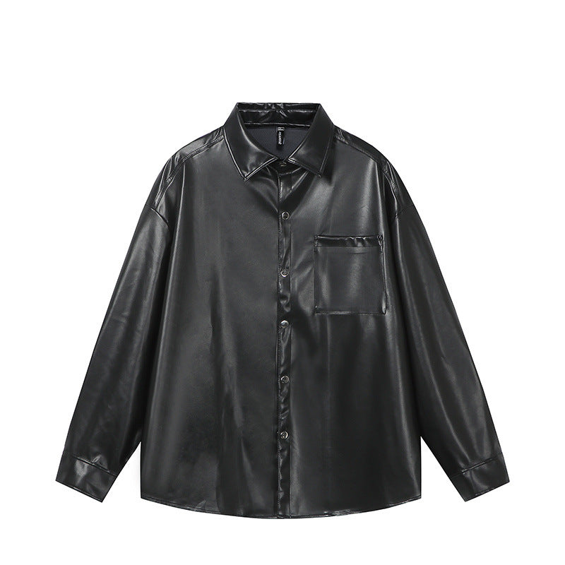 Simple solid color soft leather long sleeved men's and women's shirts
