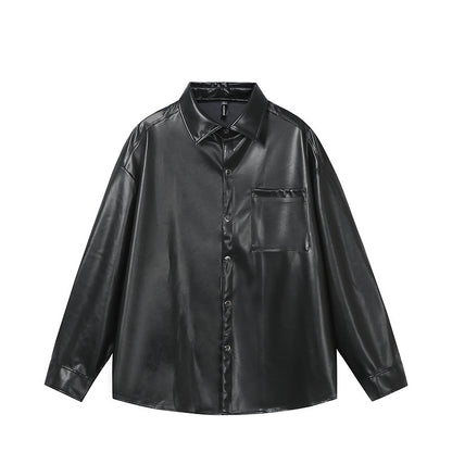 Simple solid color soft leather long sleeved men's and women's shirts