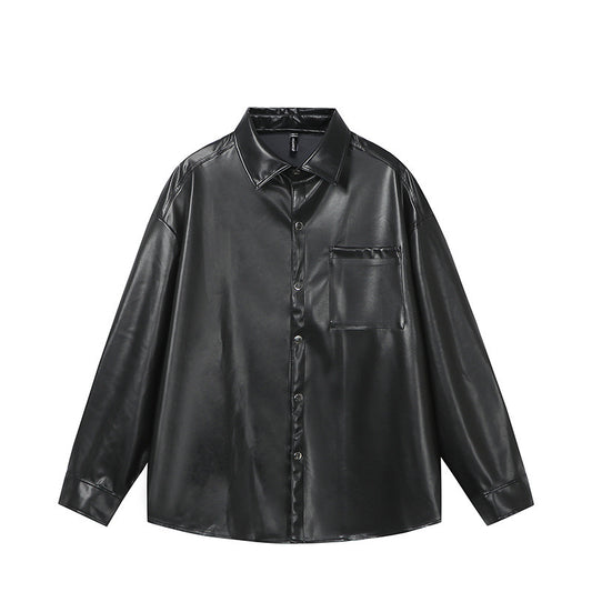 Simple solid color soft leather long sleeved men's and women's shirts