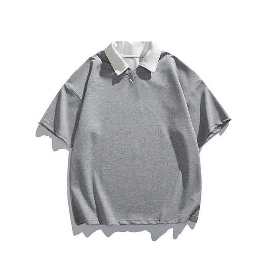Men's loose short sleeved polo shirt with contrasting collar