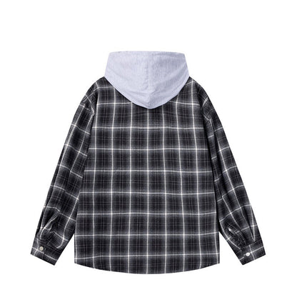 Striped checkered cardigan fake two hooded men's and women's shirts