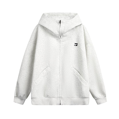 Vibe Casual Zip-Up Hoodie Unisex Autumn Winter Loose Short High Neck Solid Color Versatile