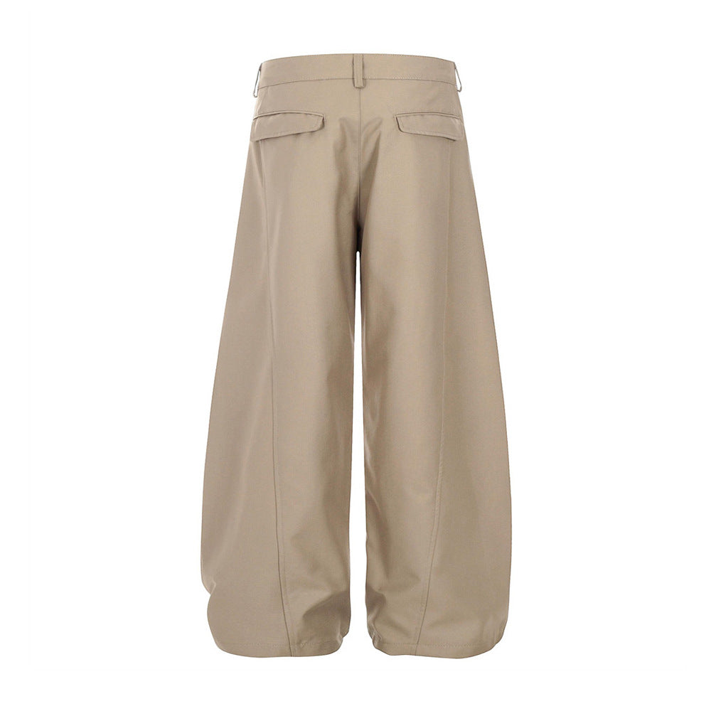 Loose Wide-Leg Solid Color Tapered Pants Men's Hip-Hop Trendy Vibe Pleated Design Versatile Casual Floor-Length Long Pants