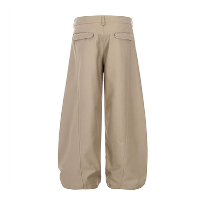 Loose Wide-Leg Solid Color Tapered Pants Men's Hip-Hop Trendy Vibe Pleated Design Versatile Casual Floor-Length Long Pants