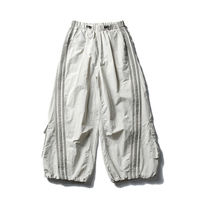 Multi-Pocket Work Pants Men's Long Trousers Vibe High Street Side Stripes Three Bars Wide Leg Loose Parachute Pants