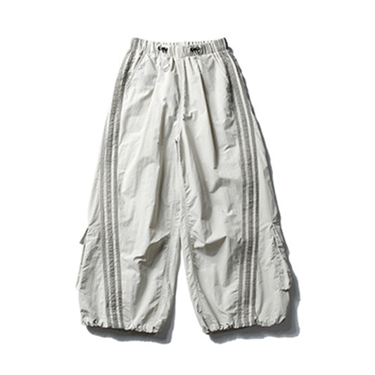 Multi-Pocket Work Pants Men's Long Trousers Vibe High Street Side Stripes Three Bars Wide Leg Loose Parachute Pants