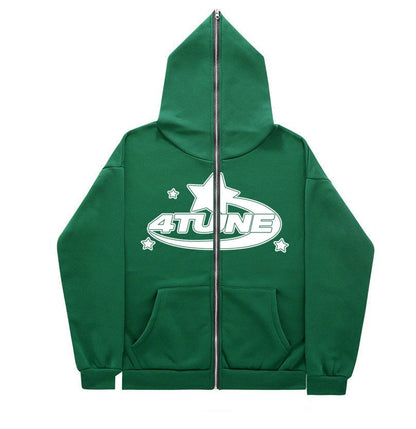 Full face zippered plush hoodie with a hat, American retro Y2K hoodie, men's casual jacket, men's