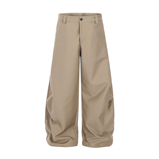 Loose Wide-Leg Solid Color Tapered Pants Men's Hip-Hop Trendy Vibe Pleated Design Versatile Casual Floor-Length Long Pants
