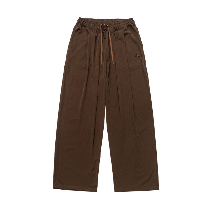 Solid color embroidery quick drying loose straight leg wide leg pants for men