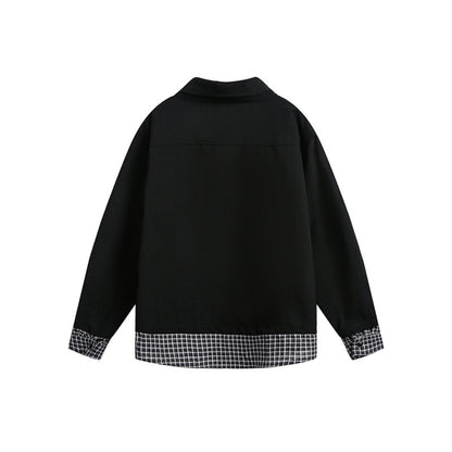 Loose heavy-duty plaid fake two-piece long sleeved men's and women's shirts
