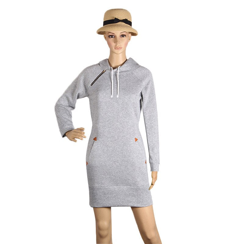 Awaytr Autumn Womens Casual Sweatshirt Dress Ladies Long Sleeve Hoodie Hooded Sweater Pullover Jumper Dress Vestidos femininos