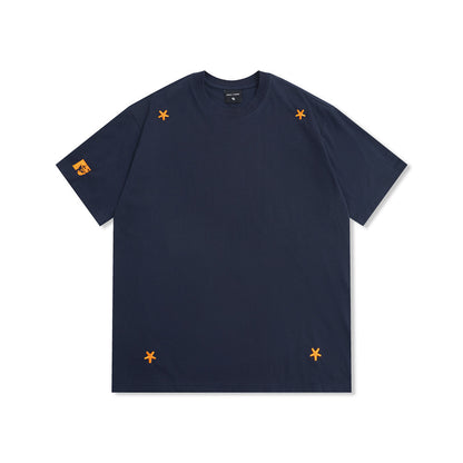 Street Style Star Embroidery Casual T-Shirt Men's Loose Round Neck Short Sleeve Top
