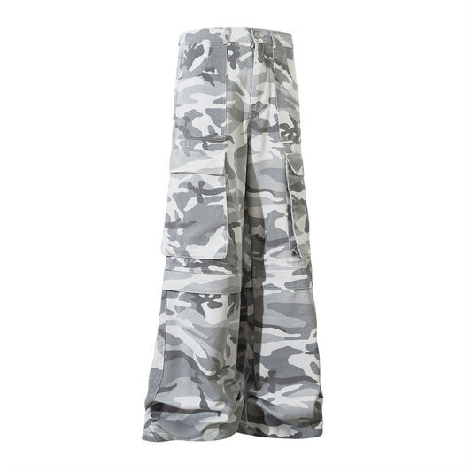 Camouflage Work Wide-Leg Pants Men's Vibe Style Flared Trousers High Street American Casual Loose Pocket Long Pants