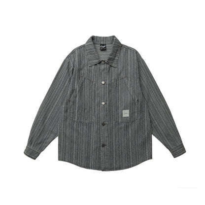Heavy water washed denim striped shirt