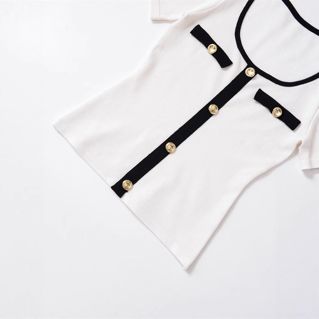 Elegant  Style Loose Crew Neck Women's Unique Design T-Shirt