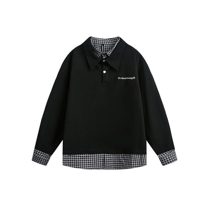 Loose heavy-duty plaid fake two-piece long sleeved men's and women's shirts