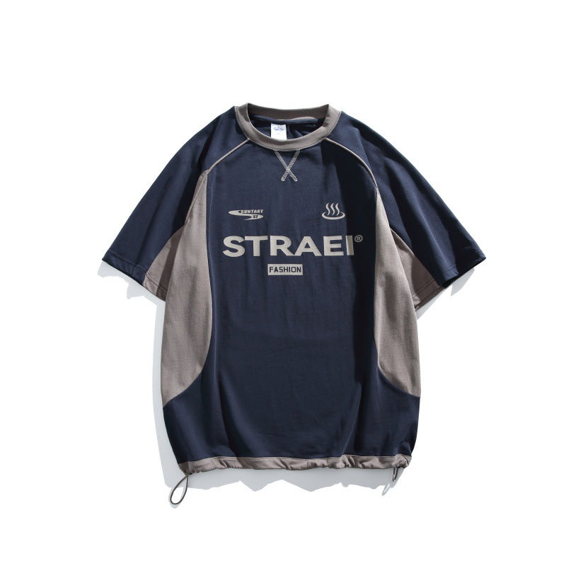 Color blocking splicing short sleeved men's and women's loose T-shirt