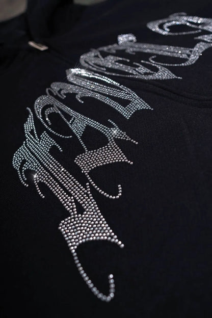 Men's Rhinestone Letter Zip Up Long Sleeve Hoodie
