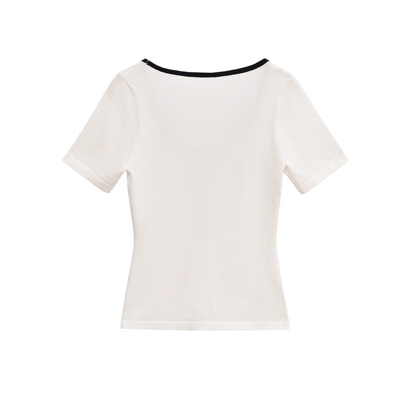 Elegant  Style Loose Crew Neck Women's Unique Design T-Shirt