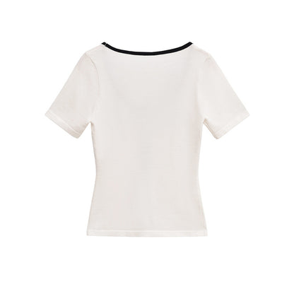 Elegant  Style Loose Crew Neck Women's Unique Design T-Shirt