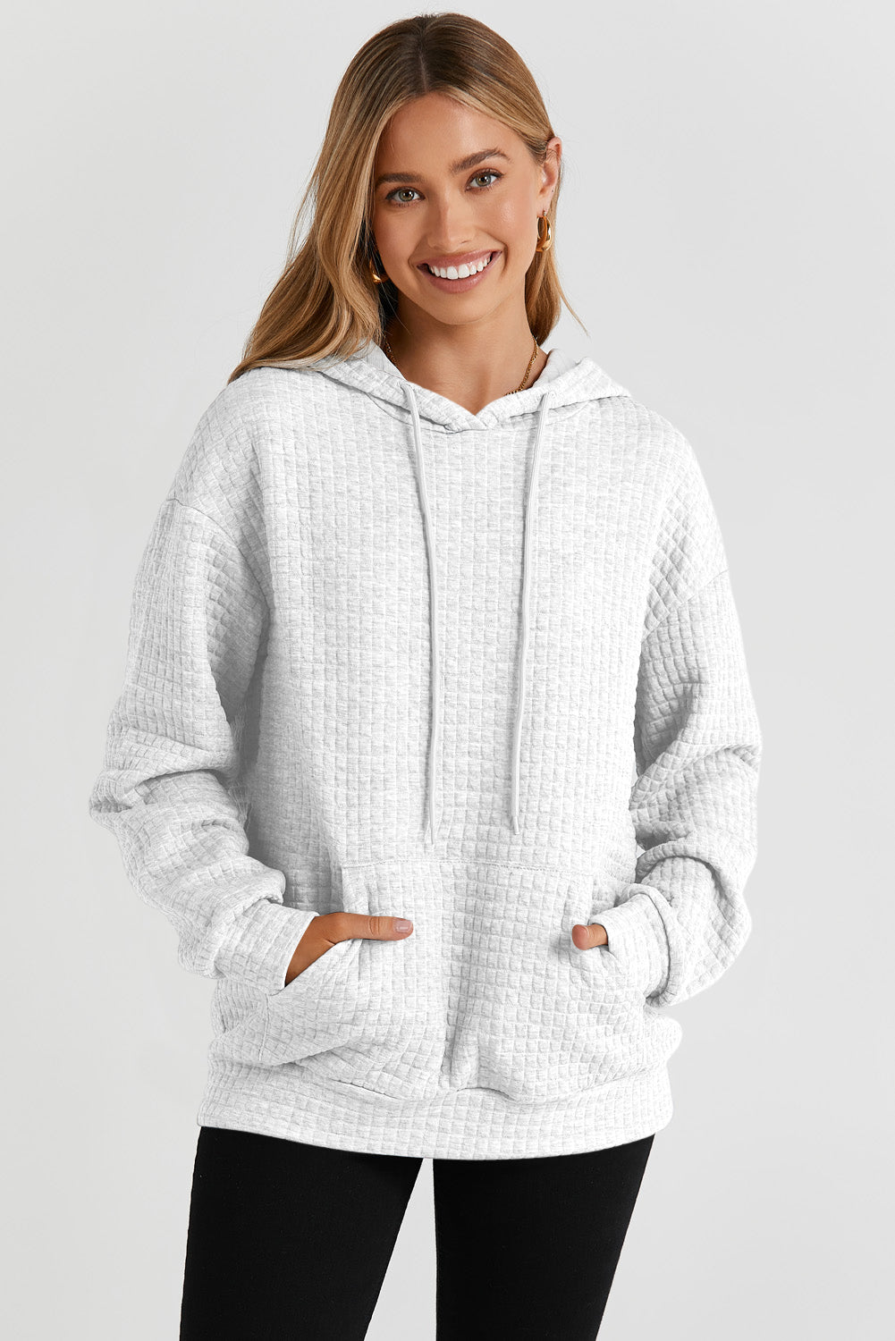 Fiery Red Quilted Kangaroo Pocket Drawstring Hoodie