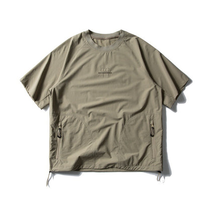 Zipper pocket breathable quick drying loose sports short sleeved shirt
