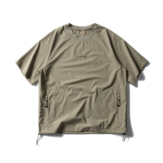 Zipper pocket breathable quick drying loose sports short sleeved shirt
