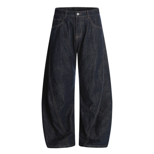 Oversized Wide-Leg Denim Pants Men's   High Street Deconstructed Patchwork Design Arc Scythe Loose Long Trousers