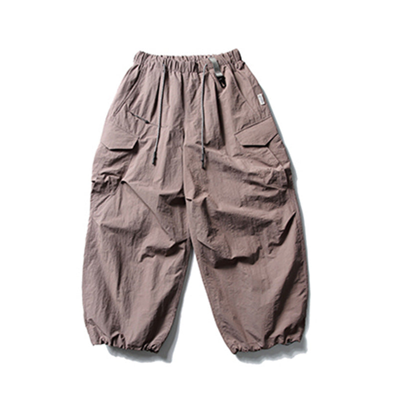 Urban Functional Style Sports Cargo Casual Trousers Unisex Drawstring Cuffed Loose Pants Pleated Design Sense