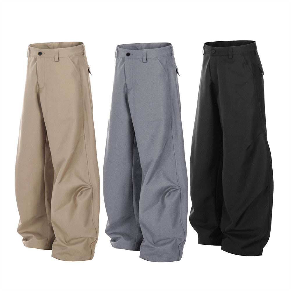 Loose Wide-Leg Solid Color Tapered Pants Men's Hip-Hop Trendy Vibe Pleated Design Versatile Casual Floor-Length Long Pants