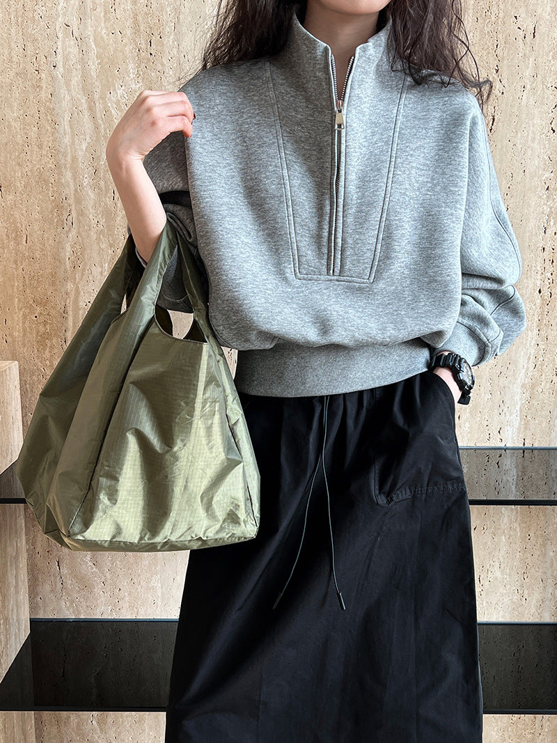 Half zip hoodie casual sports high waisted top