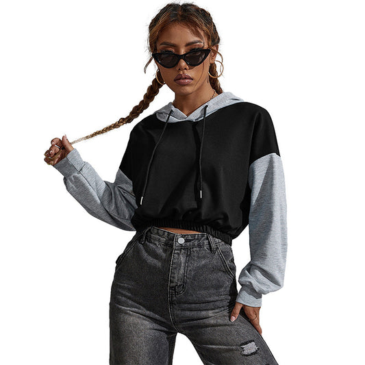 Contrast Long Sleeve Cropped Hoodie