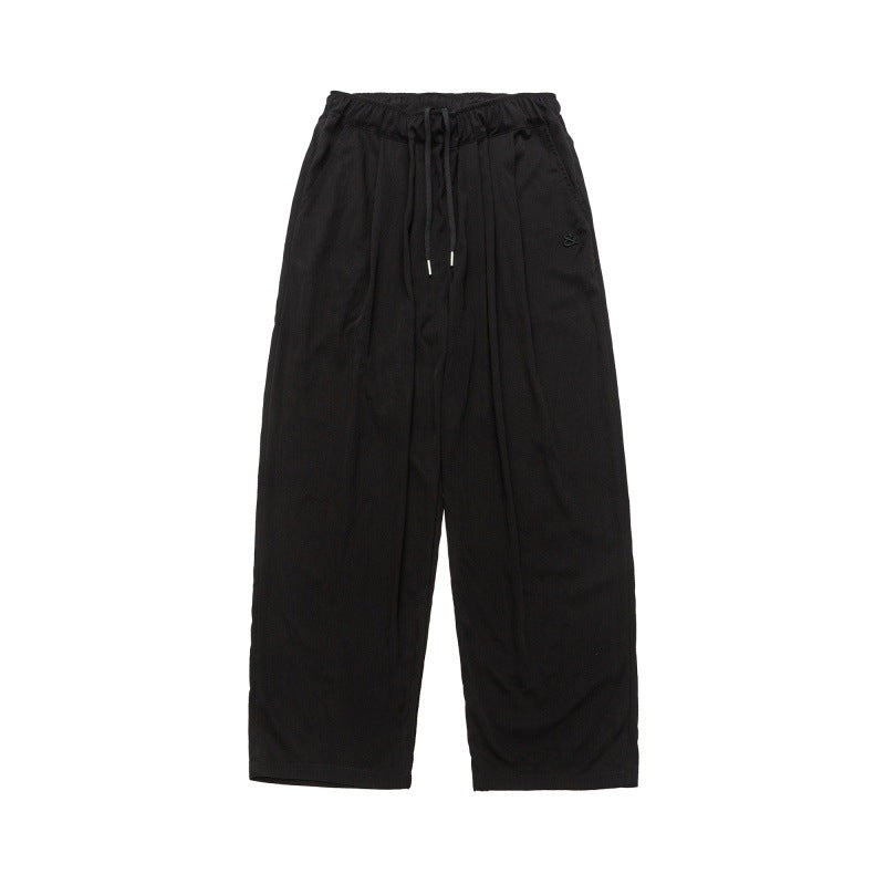 Solid color embroidery quick drying loose straight leg wide leg pants for men
