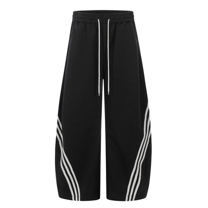 Color Block Three-Stripes Curved Knife Casual Pants Men's INS Trendy Design Sporty Loose Wide-Leg Long Pants