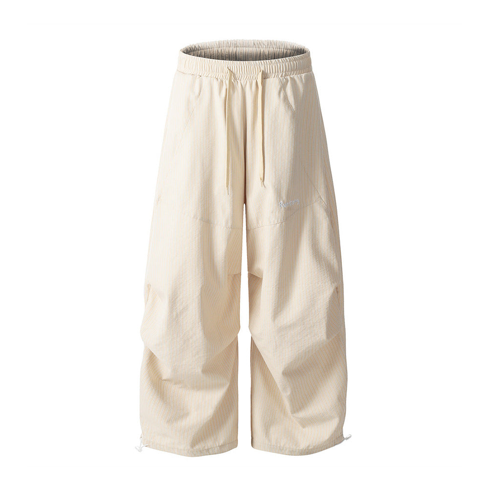 Vertical Striped Casual Long Pants Men's Sporty Loose Cargo Trousers Pleated Design Wide-Leg Pants Trendy