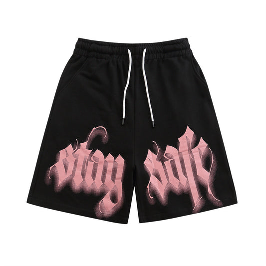 American Street Style Straight-Leg Shorts Men's Summer INS High Street Punk Loose Drawstring Elastic Waist Knee-Length Pants