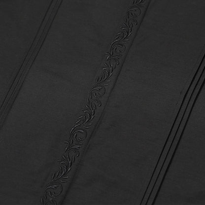 Eternal Flower Embroidered Short Sleeve Shirt Men's Summer Unique Design Pleated Solid Color Inner Wear Notched Lapel Open Front Blouse