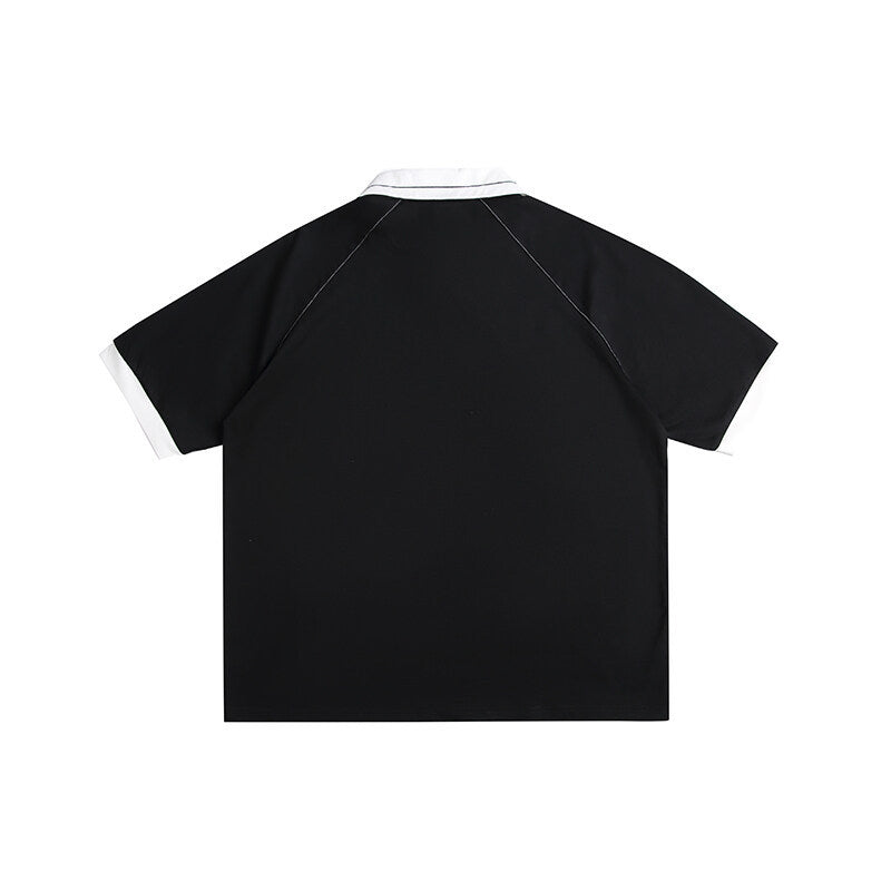 Letter print loose contrasting collar short sleeved polo shirt for men