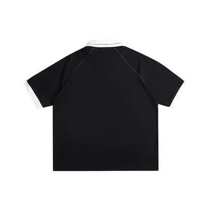 Letter print loose contrasting collar short sleeved polo shirt for men
