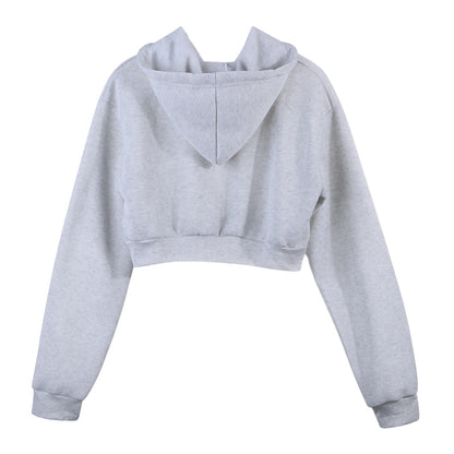Women Sweatshirt Hoodies Solid Crop Hoodie Long Sleeve Jumper Hooded Pullover Coat Casual Sweatshirt Top