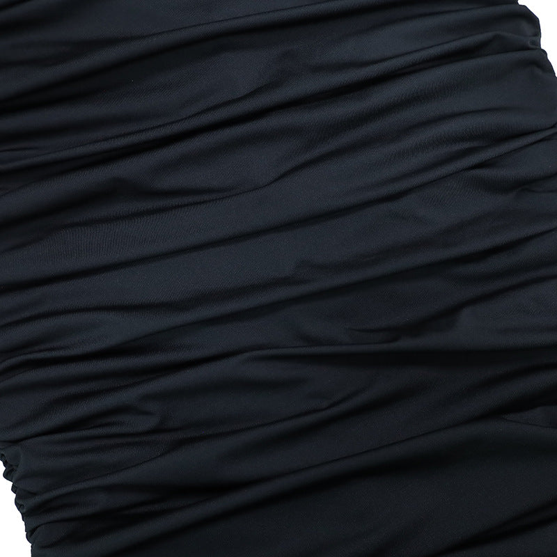 Popular pleated slim fit sexy suspender waist hugging long skirt dress