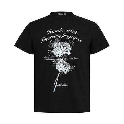 High Street Unique Short Sleeve T-Shirt Men's Summer INS Trendy Regular Shoulder Fitted Plant Flower Stamen Print Tee